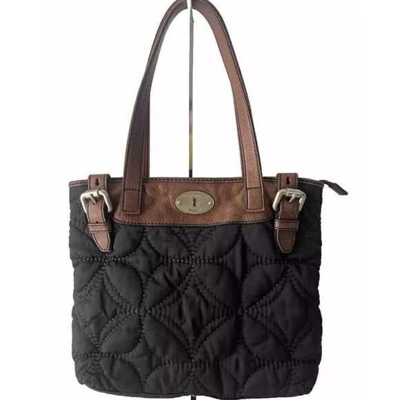 Fossil Black Quilted Shoulder Bag Floral Key Per - Picture 8 of 8